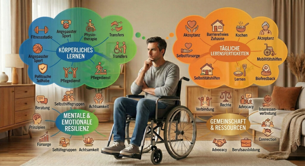 Rollstuhlfahrer mit Gedankenwolke